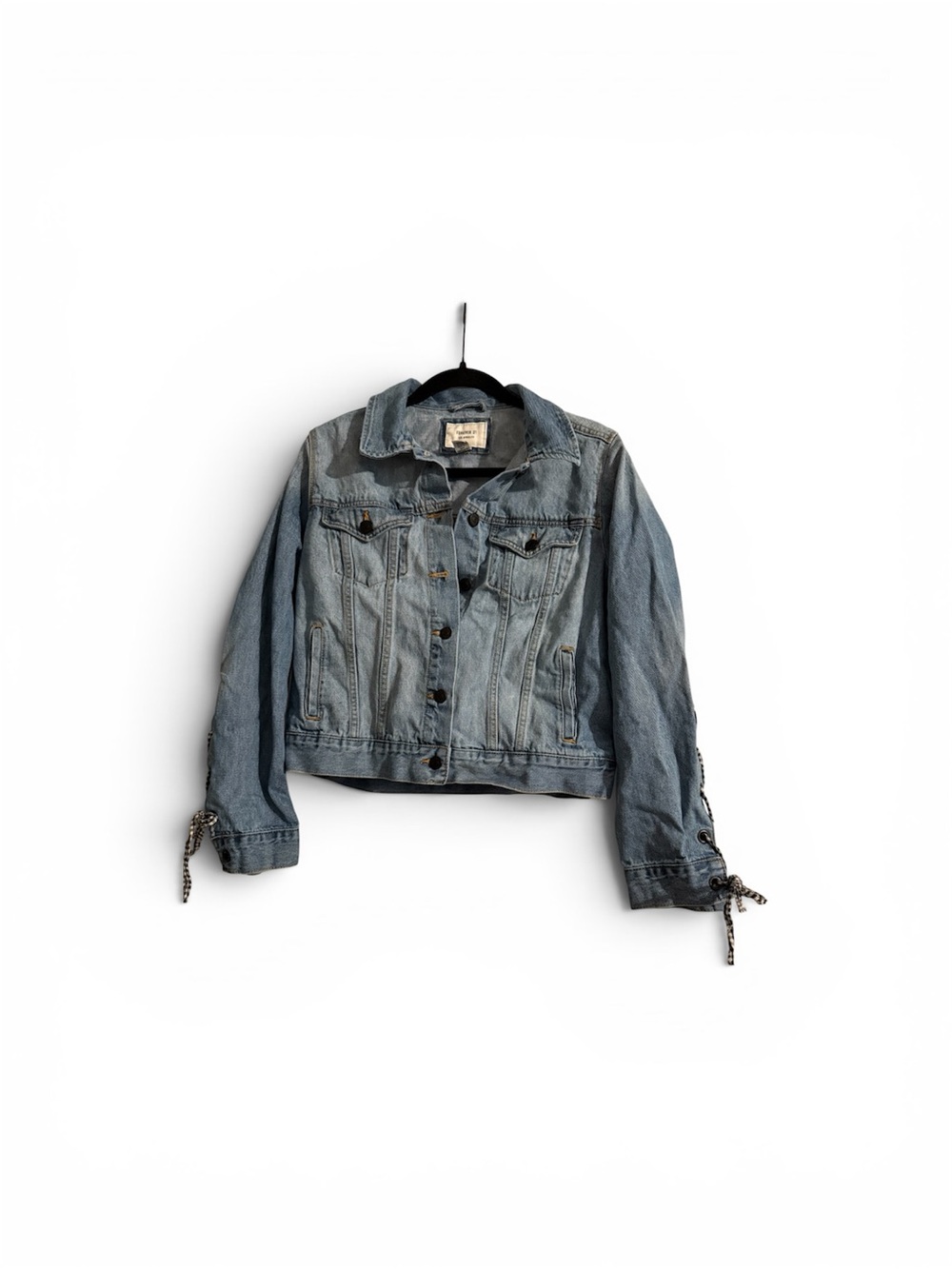 Forever 21 Light Wash Denim Jacket with Tie Cuff Sleeves